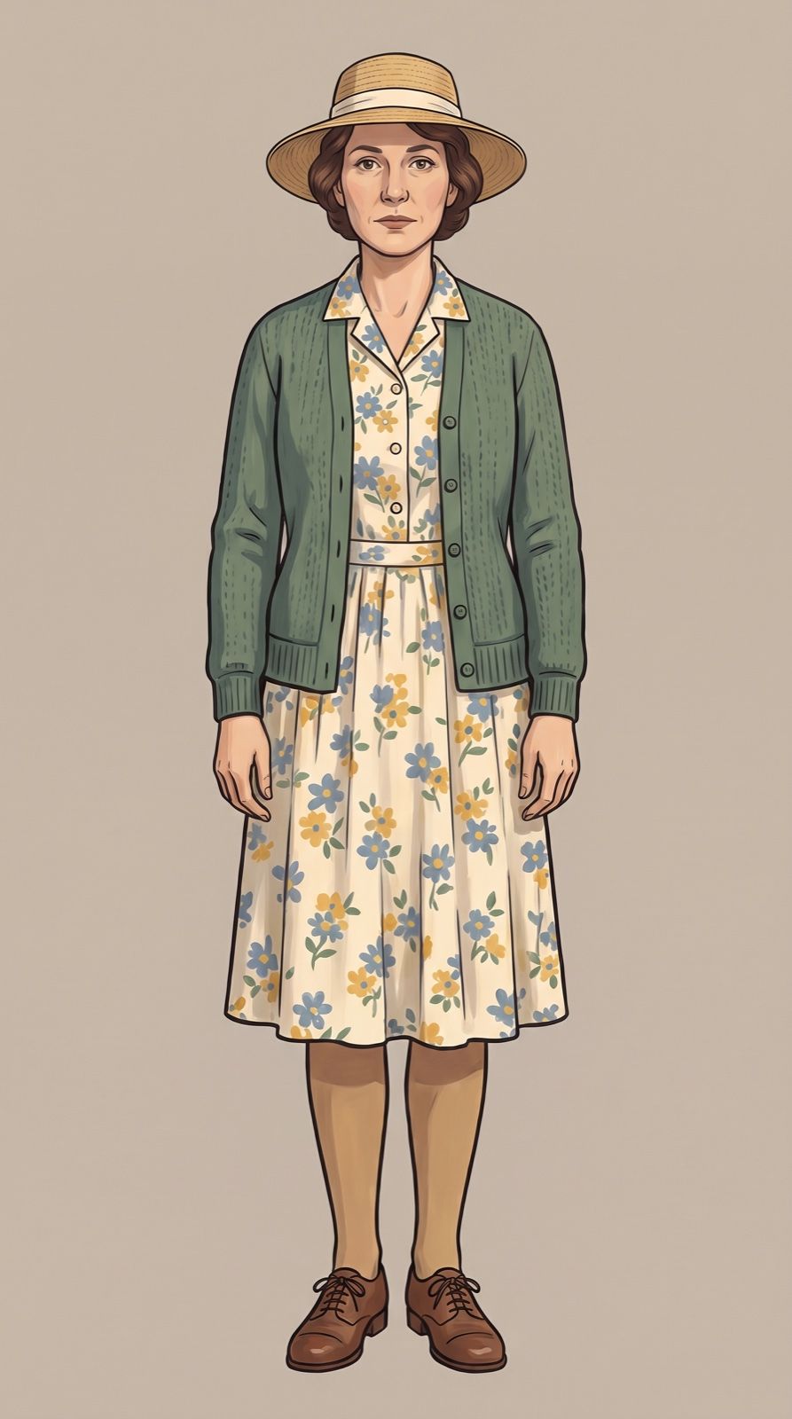Suspect 1, Dilys Pryce: a painted full-length portrait.