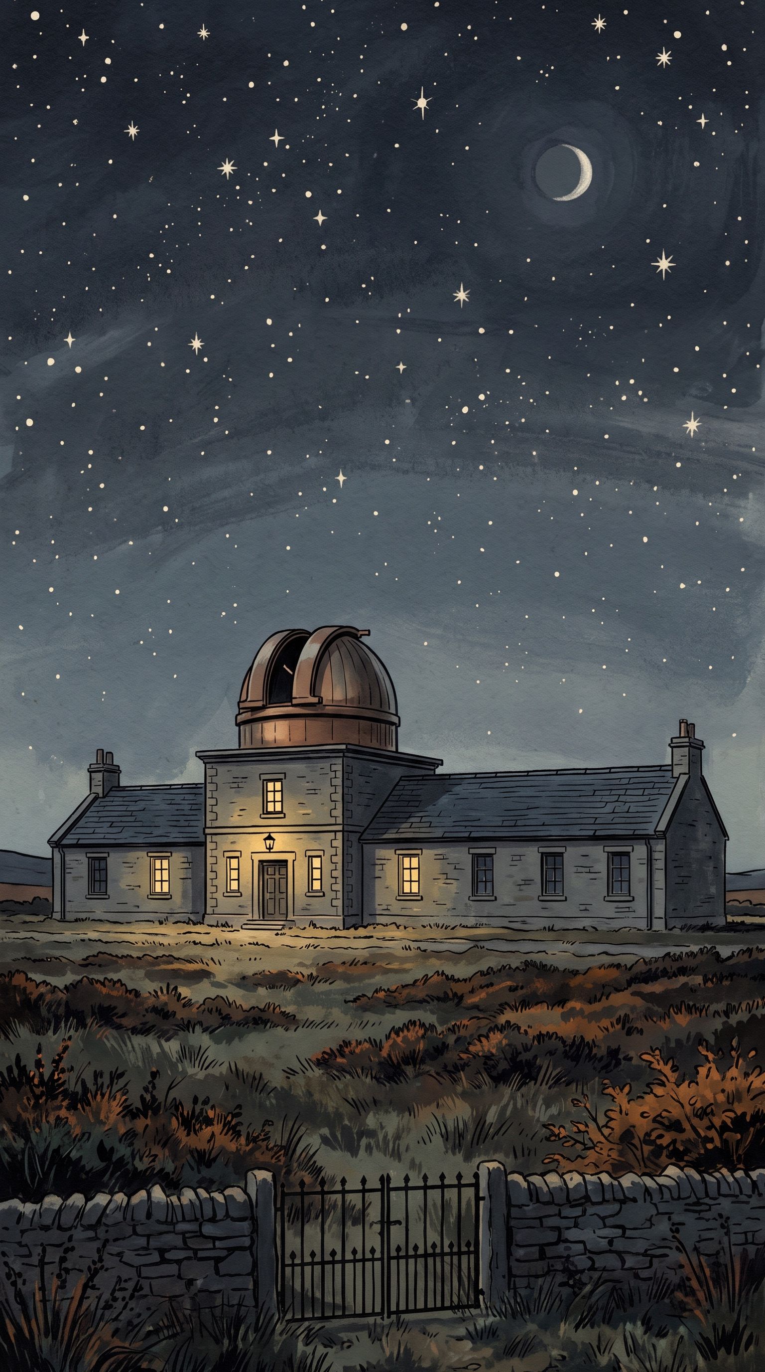 Painted setting: Kestrel Fell Observatory, alone on a moorland hill.
